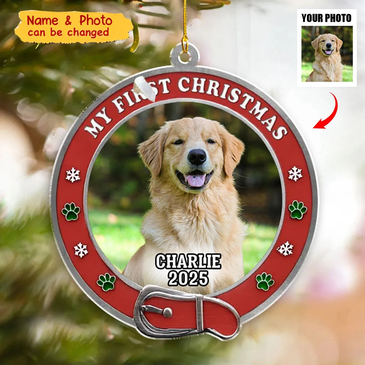 "My First Christmas" Personalized Dog Photo Acrylic Ornament - Custom Pet Keepsake Gift