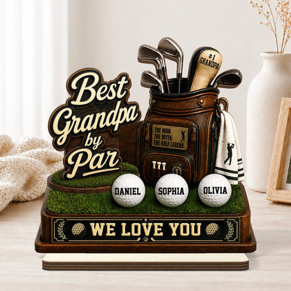 Best Dad By Par Personalized Golf  Wooden Plaque - Custom Golf Gifts for Dad and Grandpa