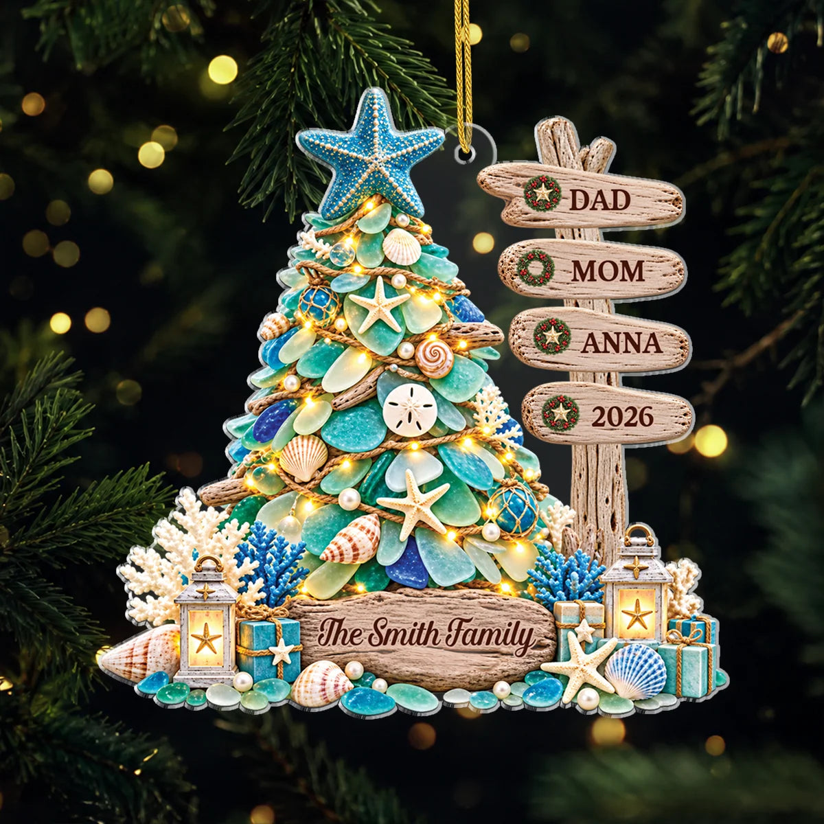 Custom Name Seashell Acrylic Ornament - Personalized Beach Christmas Gift for Family
