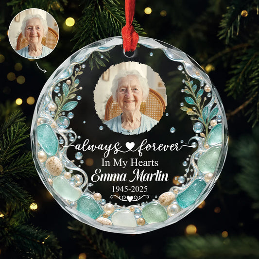 Always In Our Hearts Personalized Memorial Glass Ornament - Custom Photo Keepsake for the Family