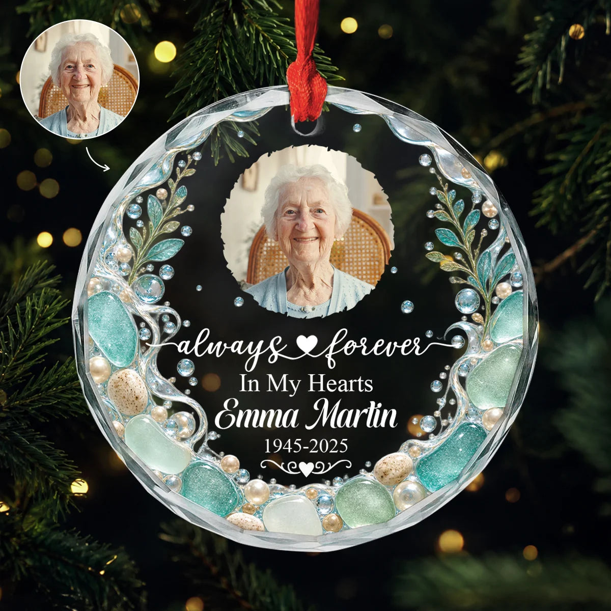 Always In Our Hearts Personalized Memorial Glass Ornament - Custom Photo Keepsake for the Family