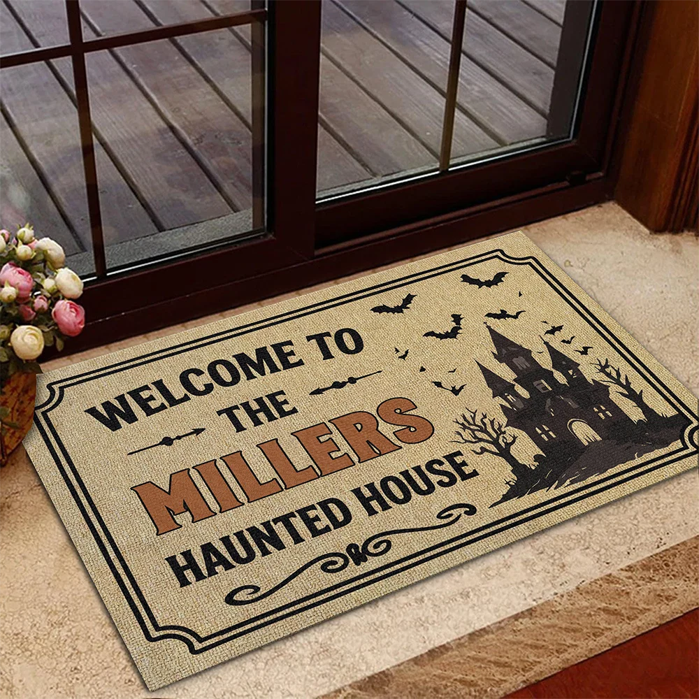 Welcome To The Family Haunted House - Personalized Halloween Doormat Outdoor Porch Decor Gift