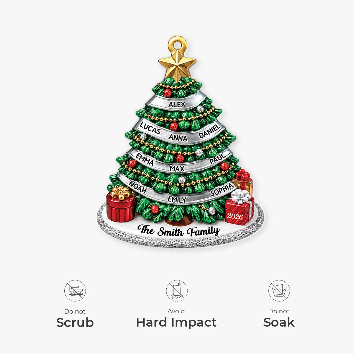 Custom Family Names Christmas Tree Acrylic Ornament - Personalized Holiday Keepsake