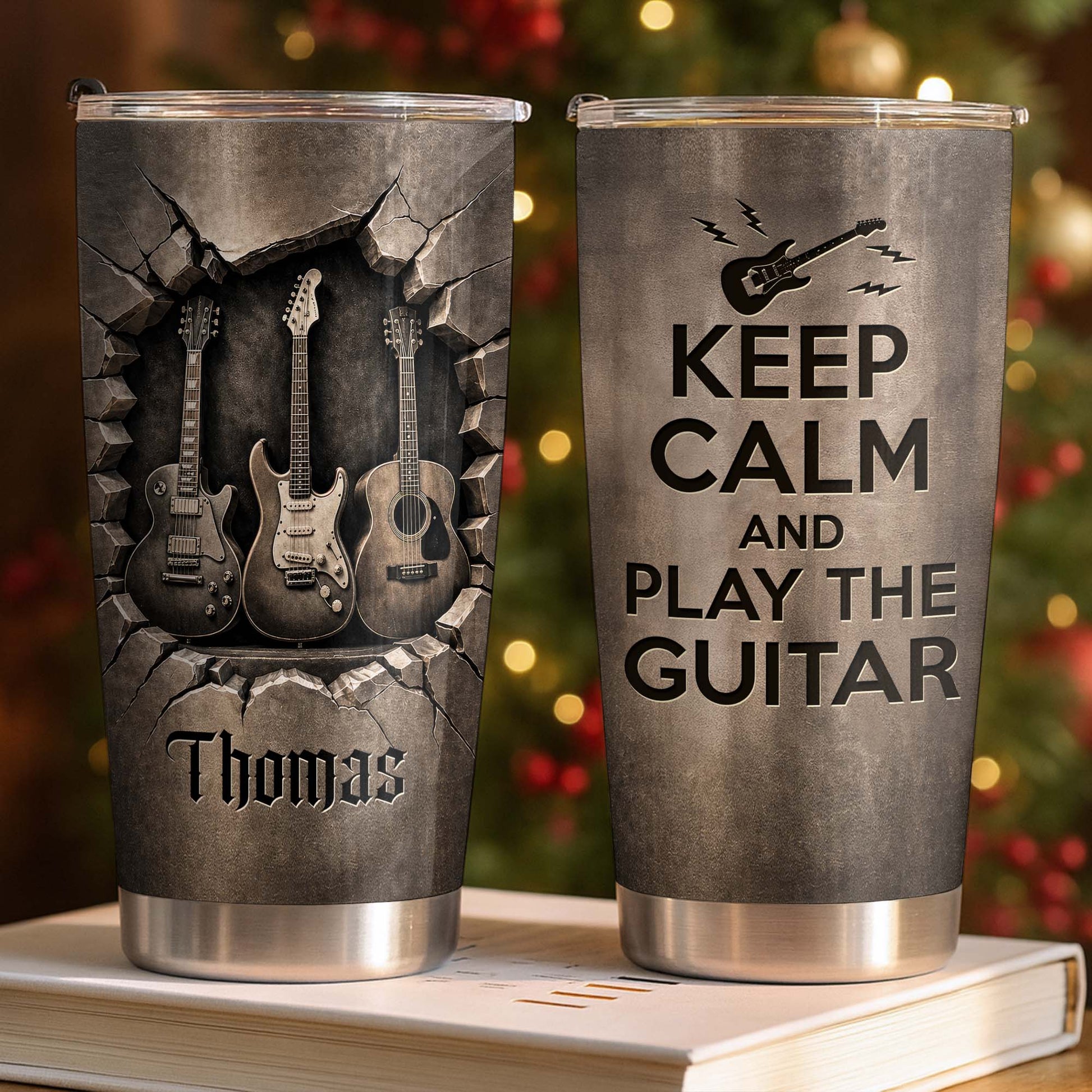 Personalized guitar tumbler 20oz with Keep Calm quote for guitar lovers and musicians gift