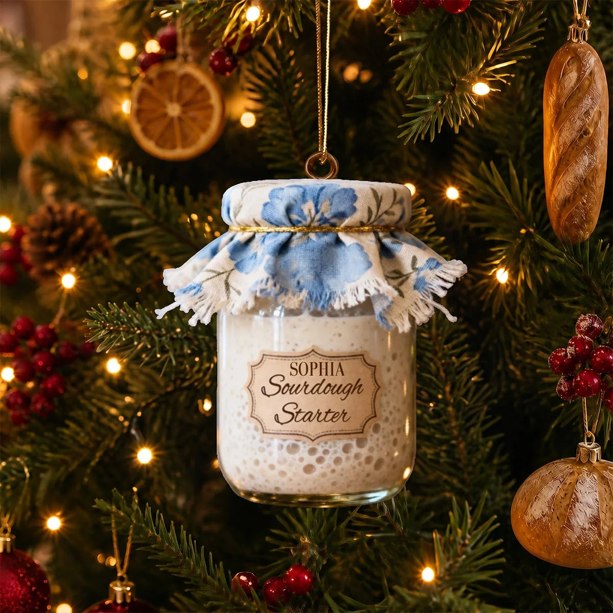 Sourdough Starter Jar Personalized Christmas Acrylic Ornament - Custom Gift for Home Bakers