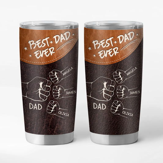 Best Dad Ever Fist Bump Personalized Tumbler - Custom Kids Name Gift for Dad Grandpa