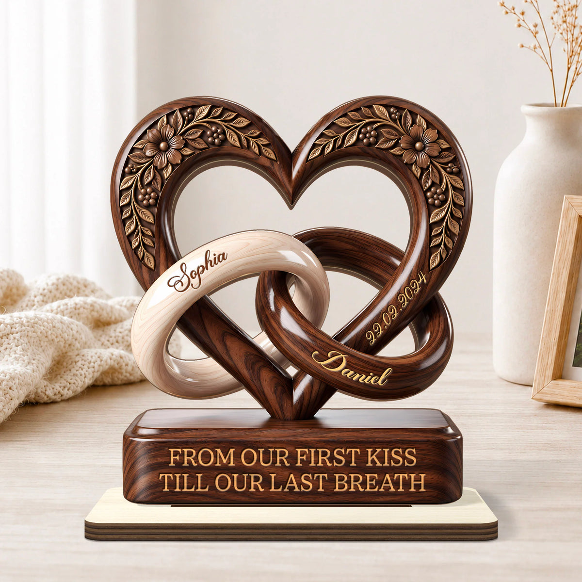 God Knew My Heart Needed You - Personalized Christian Interlocking Hearts Wooden Plaque Gift for Couples