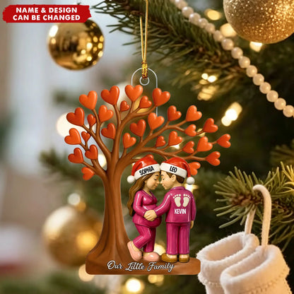 Our Little Family Baby Coming - Personalized Acrylic Ornament for Expecting Parents Christmas Gift