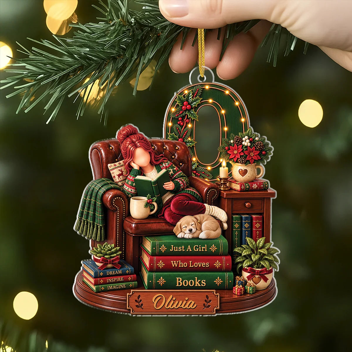 Personalized Just A Girl Who Loves Books Ornament - Custom Book Lover Acrylic Christmas Keepsake Gift for Readers