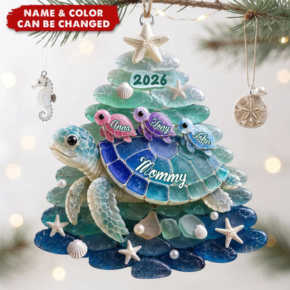 Personalized Turtle Grandma Acrylic Ornament - Custom Sea Turtle Family Christmas Keepsake