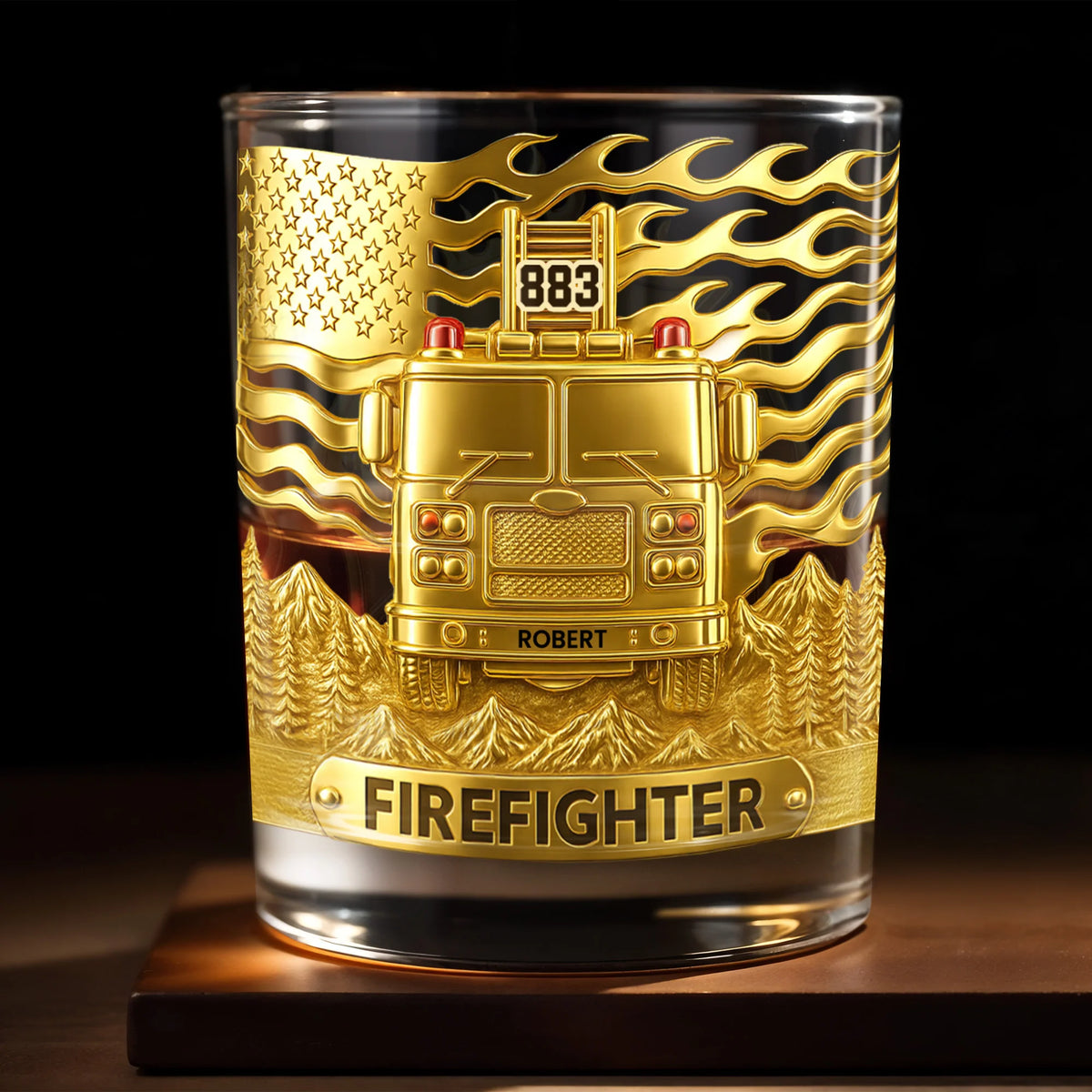 Fire Dept Badge Personalized Whiskey Glass for Firefighter - Custom Retirement Gift