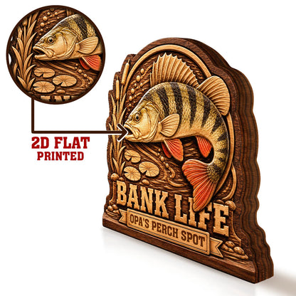 Bank Life Perch Fishing Personalized Wooden Block - Custom Gift for Anglers