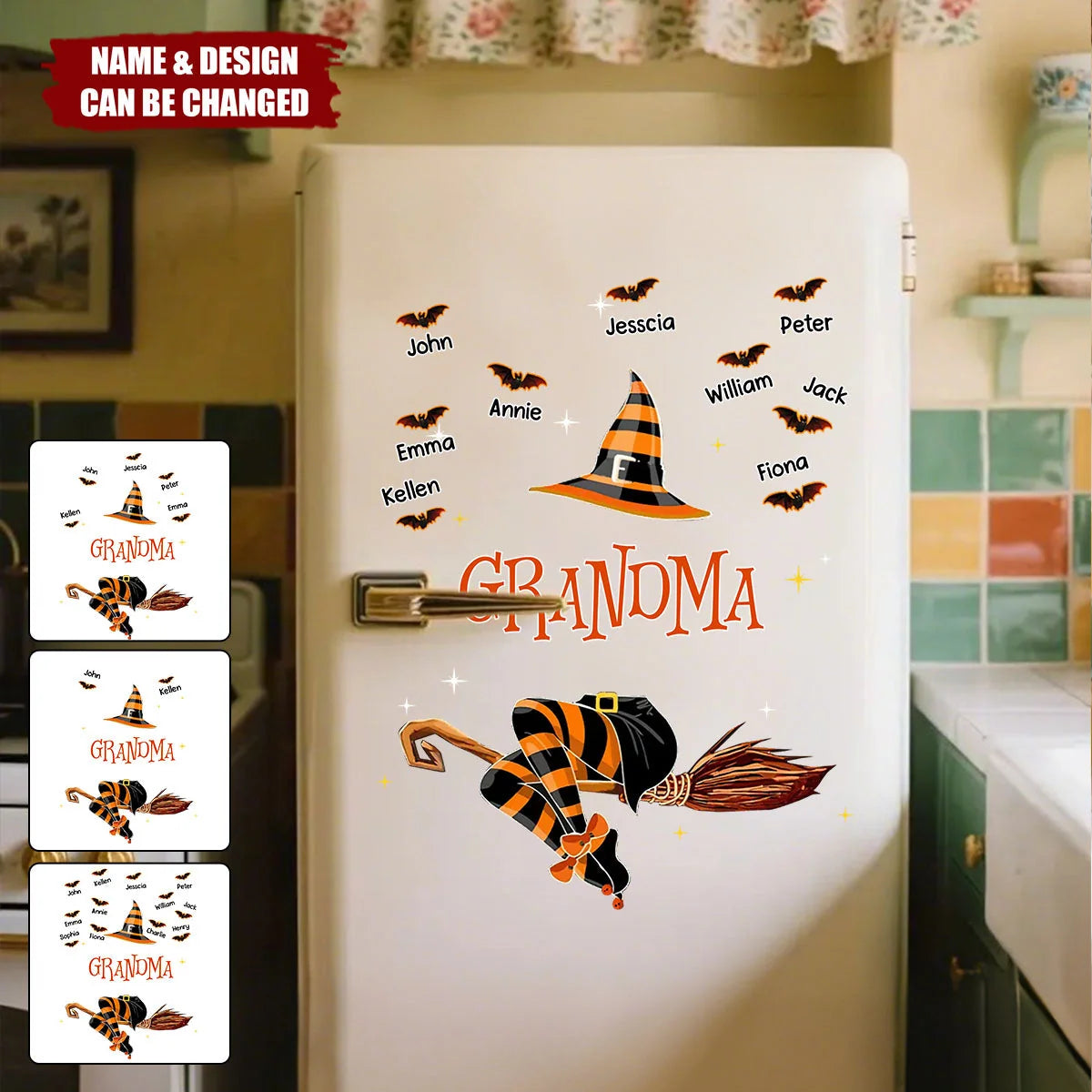 Custom Grandma Witch Decal - Personalized Halloween Sticker Gift for Grandma