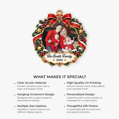 Festive Wreath Personalized Family Photo Acrylic Ornament - Custom Christmas Keepsake Gift for Family