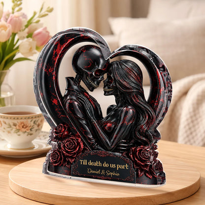 From Our First Kiss Till Our Last Breath - Personalized Skeleton Acrylic Plaque for Couples Romantic Halloween Gift