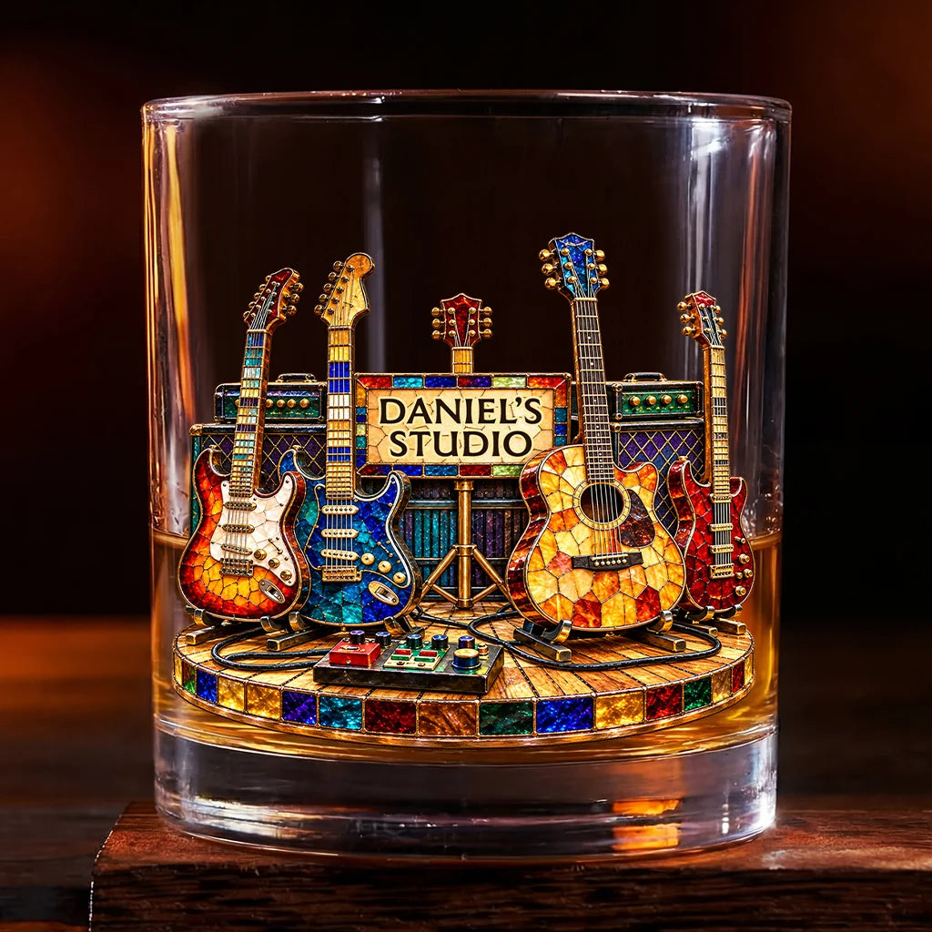 Custom Guitar Whiskey Glass - Personalized Gift for Rock Musician