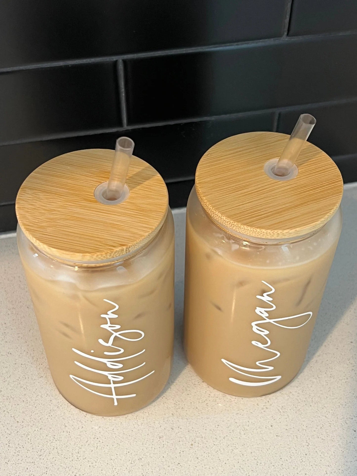 Custom Name Iced Coffee Cup - Personalized Glass Can Gift for Bridesmaid
