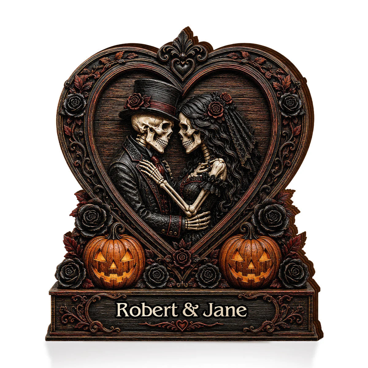 Personalized skeleton couple plaque with custom names for Halloween wedding gift image 7