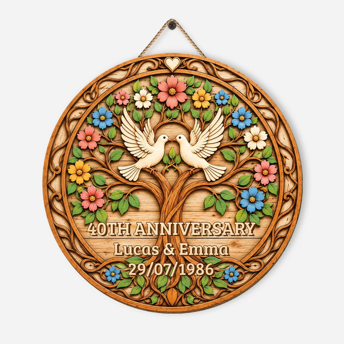 Love Birds Tree Custom Anniversary Wood Sign - Personalized Couple Gift with Names & Date