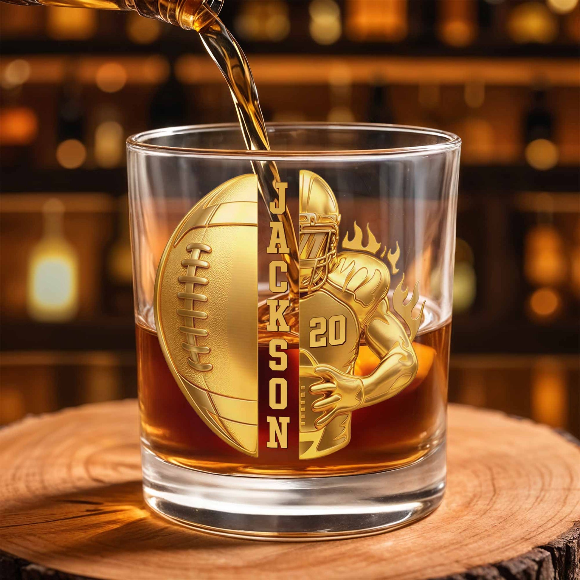 Tumbler material and size view - Personalized Football Whiskey Glass