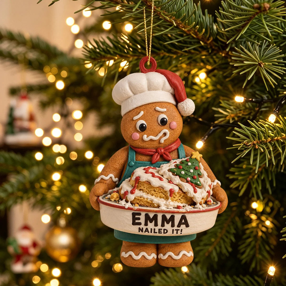 "Nailed It!" Personalized Gingerbread Baker Christmas Ornament - Custom Name Funny Baking Gift