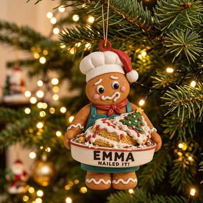 "Nailed It!" Personalized Gingerbread Baker Christmas Ornament - Custom Name Funny Baking Gift