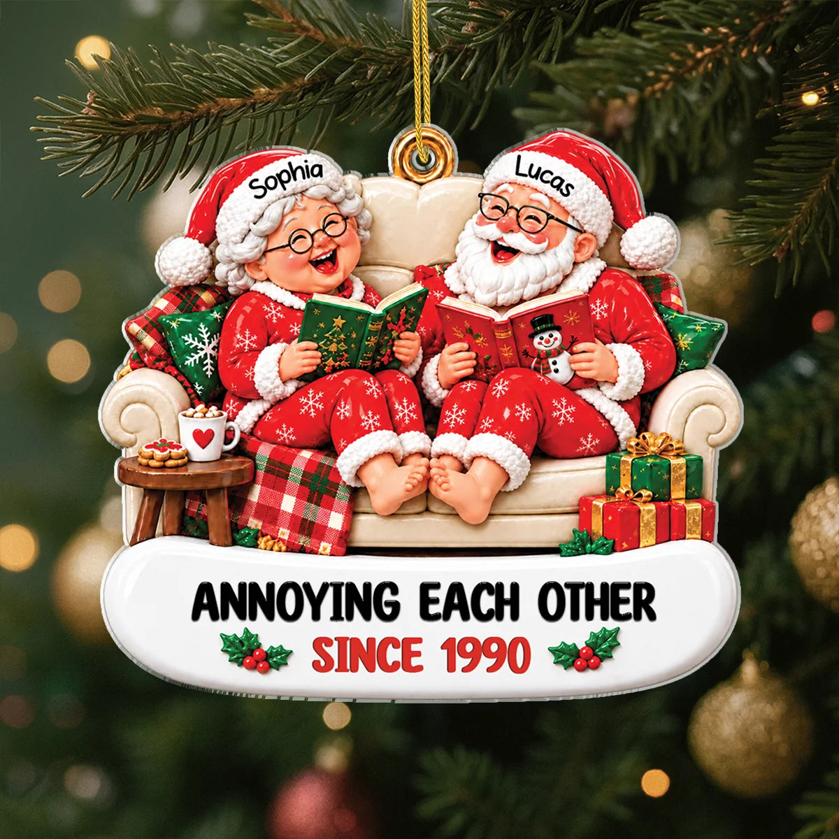 Growing Old Together Since 1995 Personalized Santa Couple Acrylic Ornament - Christmas Gift