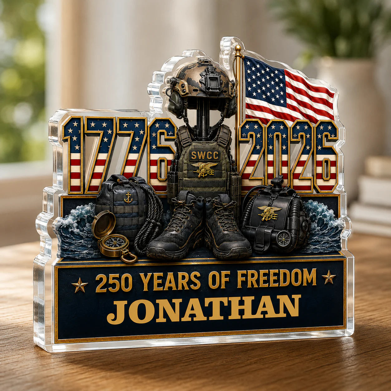 Custom Military Acrylic Plaque for Dad with personalized design details for meaningful gifting