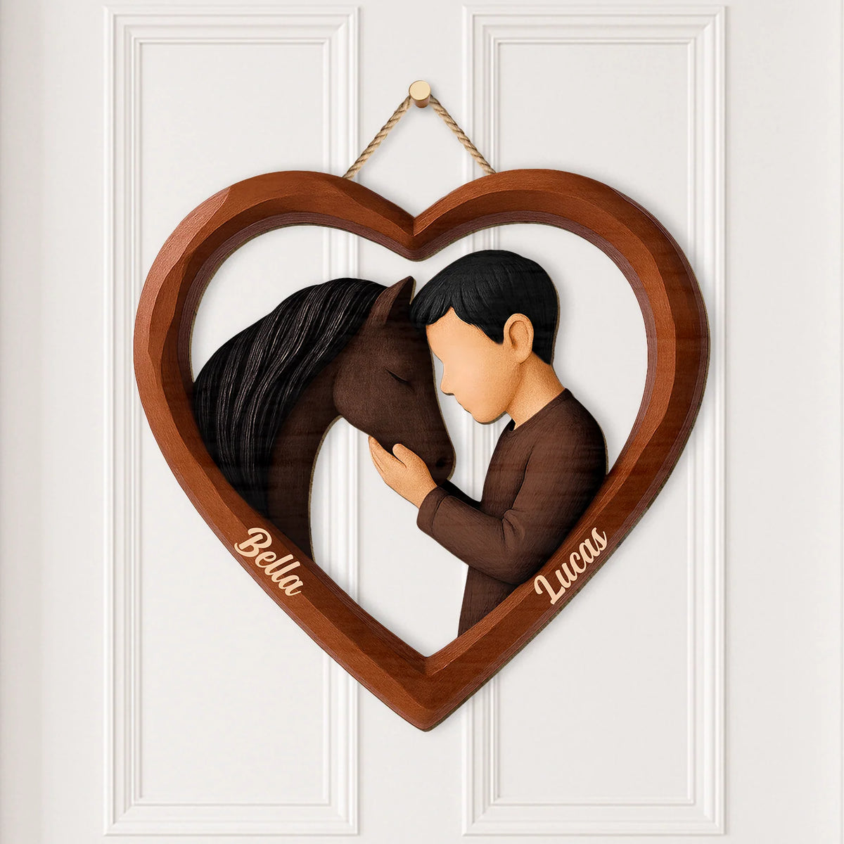 Personalized Horse Lover Heart Wood Sign - Custom Name Wooden Wall Art Gift for Women