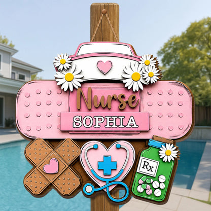 Personalized Nurse Daisy Stethoscope Custom Wood Sign personalization view for Nurse