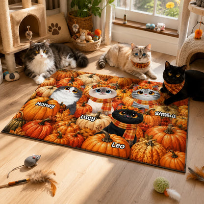 Cute Cats in Pumpkin Patch Personalized Doormat - Custom Fall Decor Gift for Cat Lovers