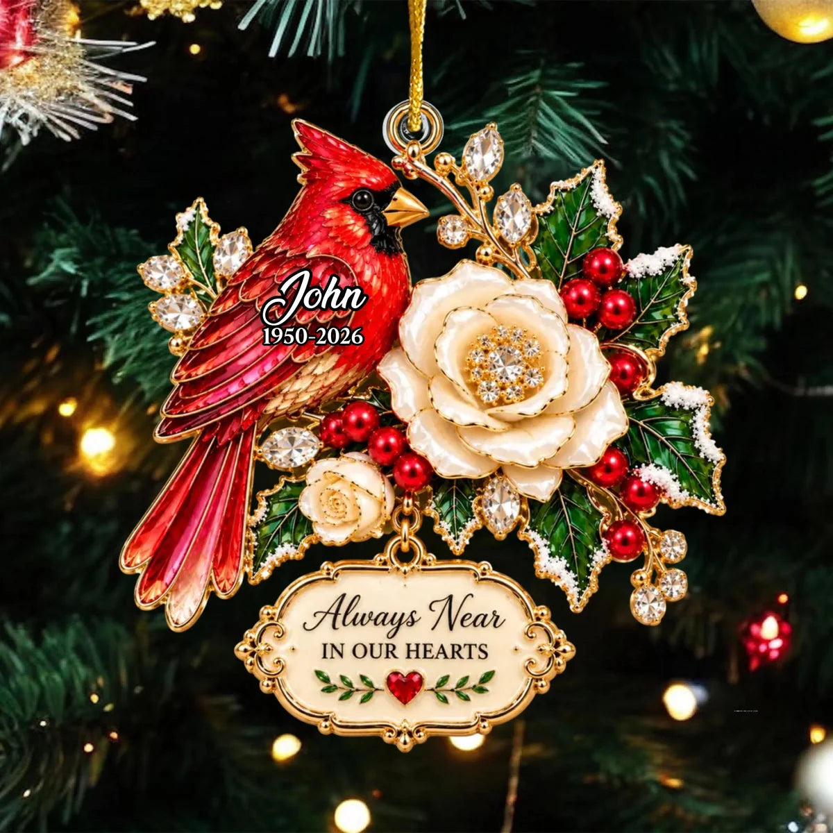 "Always Near In Our Hearts" Personalized Acrylic Ornament - Custom Memorial Keepsake for Family