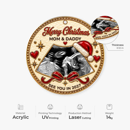 Merry Christmas Mom & Daddy - Custom Ultrasound Acrylic Ornament for Expecting Parents