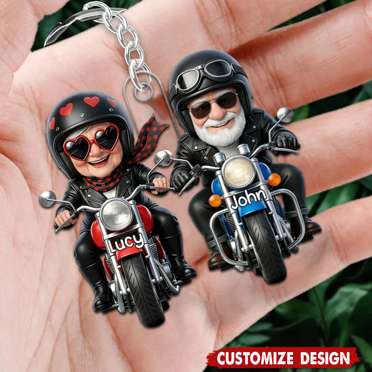 Hold Your Hand At 80 Personalized Keychain - Custom Acrylic Biker Couple Keepsake Gift for Motorcycle Lovers