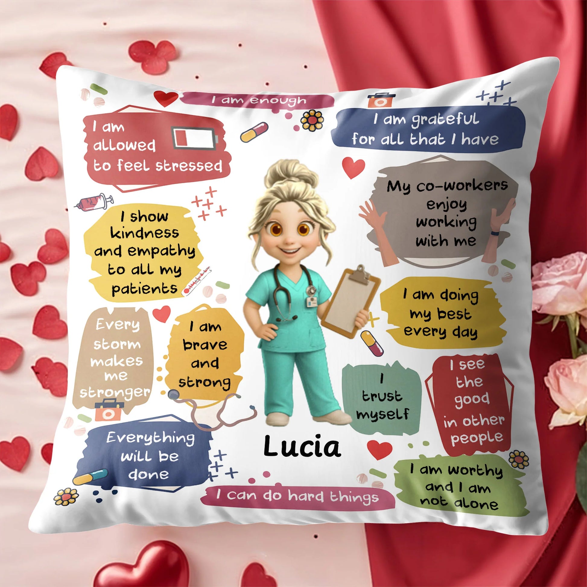 Pillow material and size view - Personalized Nurse Pillow