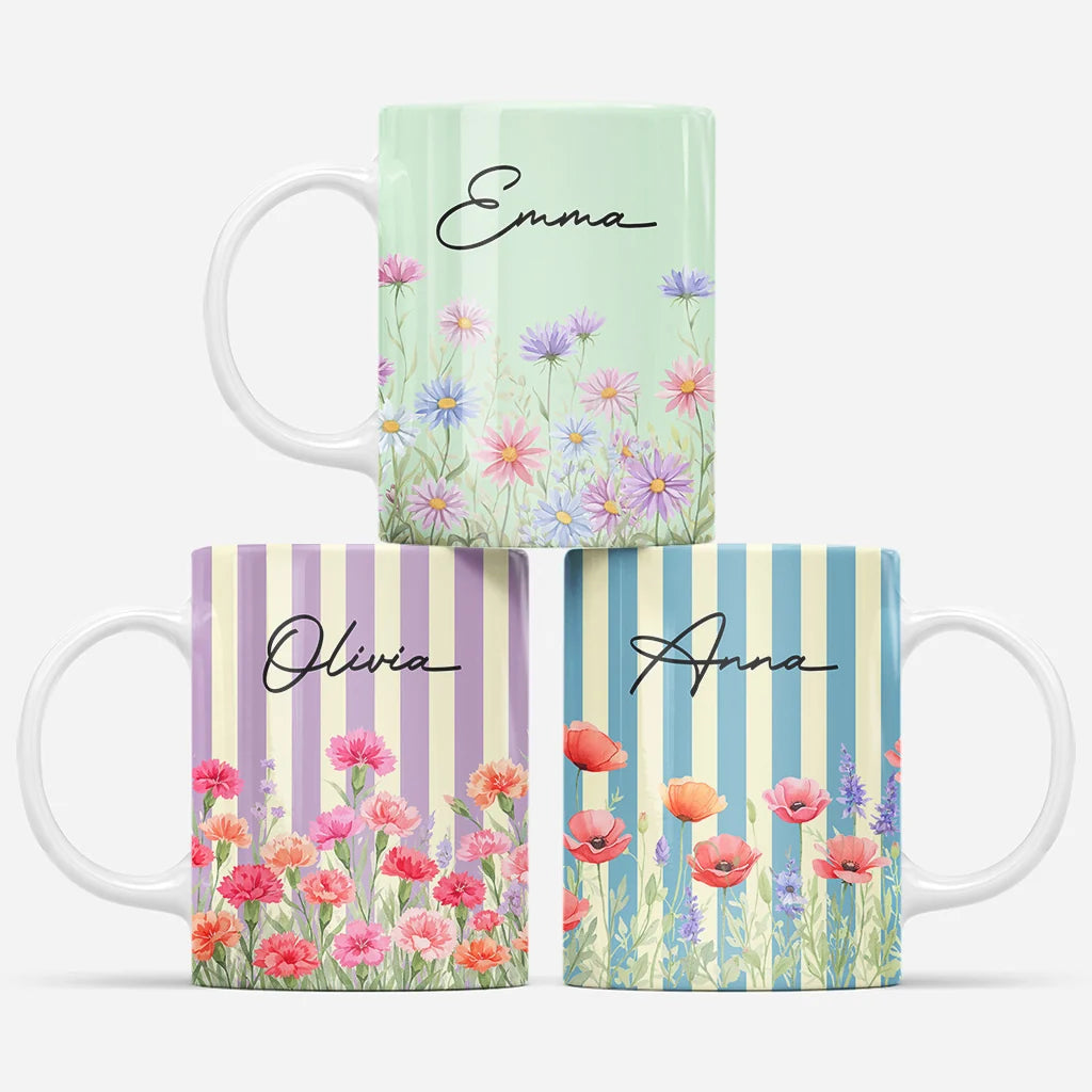 Custom Birth Month Flower Mug - Personalized Name Floral Ceramic Cup