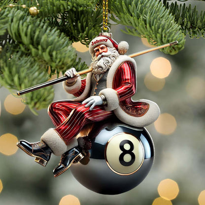 Personalized Billiards Santa Christmas Ornament - Custom Pool Player Acrylic Keepsake Gift