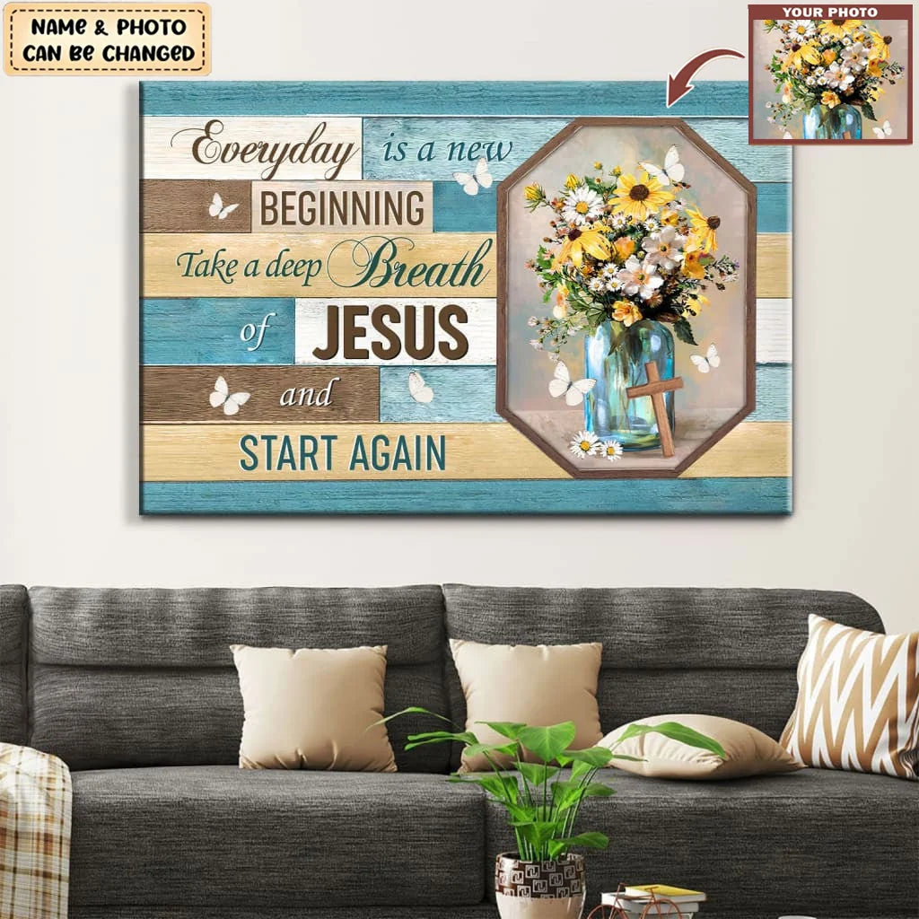 "Take A Deep Breath Of Jesus" Personalized Canvas / Poster - Christian Memorial Photo Wall Art Gift for Family