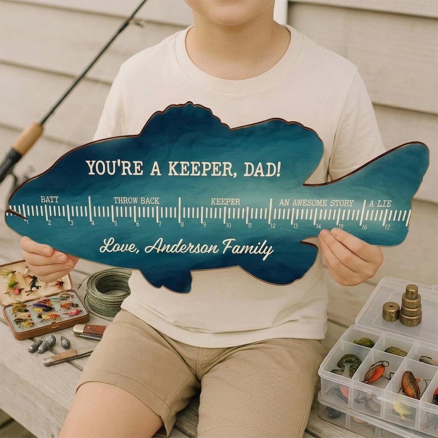 Custom Fishing Ruler Sign for Dad with personalized design details for meaningful gifting image 7