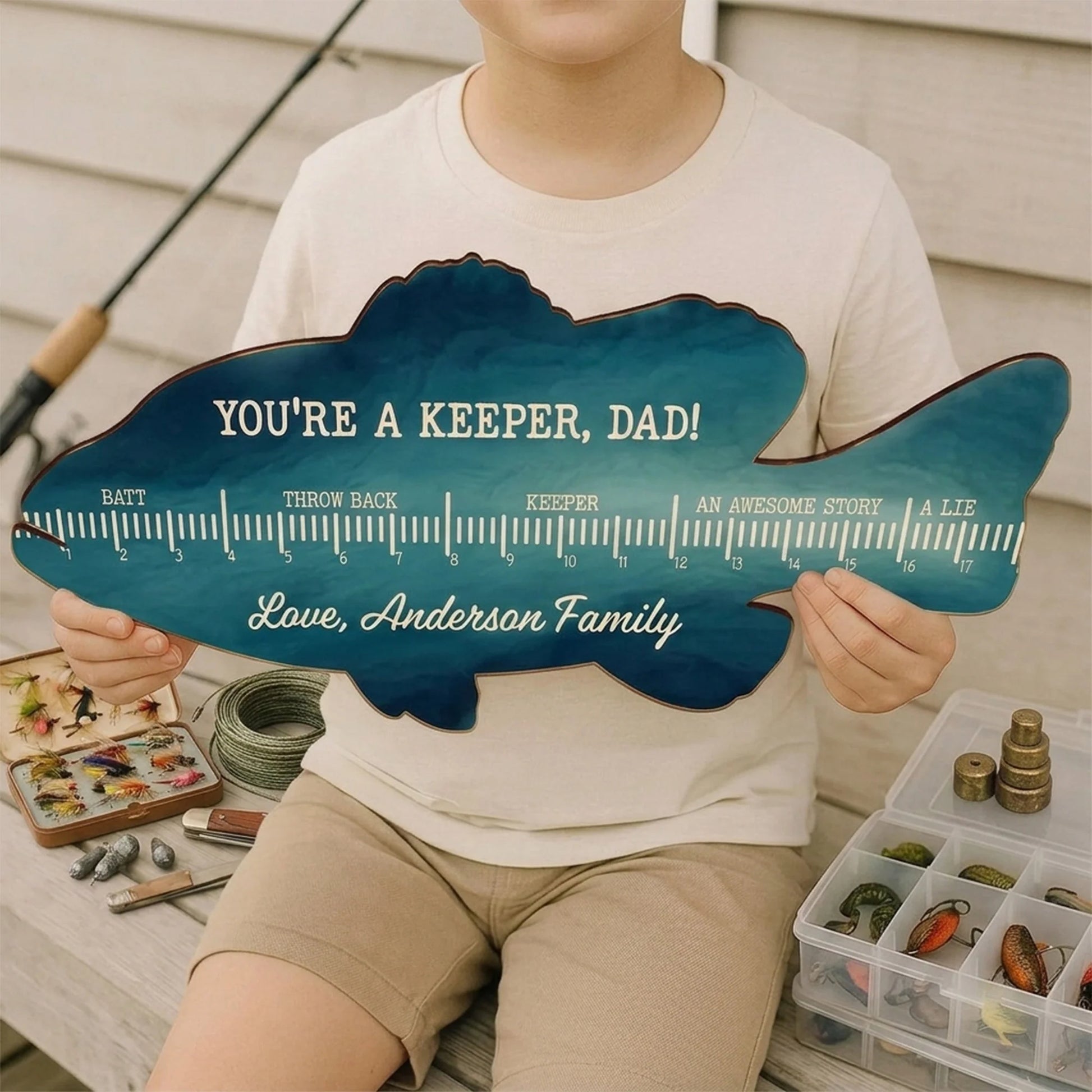 Custom Fishing Ruler Sign for Dad with personalized design details for meaningful gifting image 7
