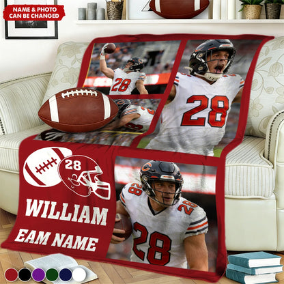 In This House We Cheer Loud Personalized Football Blanket - Custom Sports Photo Gift