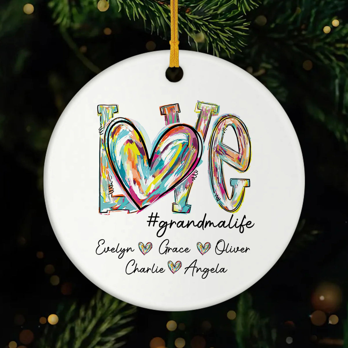 Love #Grandmalife Personalized Ceramic Ornament - Custom Christmas Keepsake for Grandma
