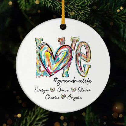 Love #Grandmalife Personalized Ceramic Ornament - Custom Christmas Keepsake for Grandma