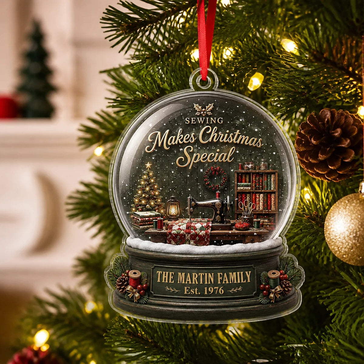 Sew Merry This Christmas Personalized Acrylic Ornament - Custom Family Keepsake Gift for Sewing Lovers