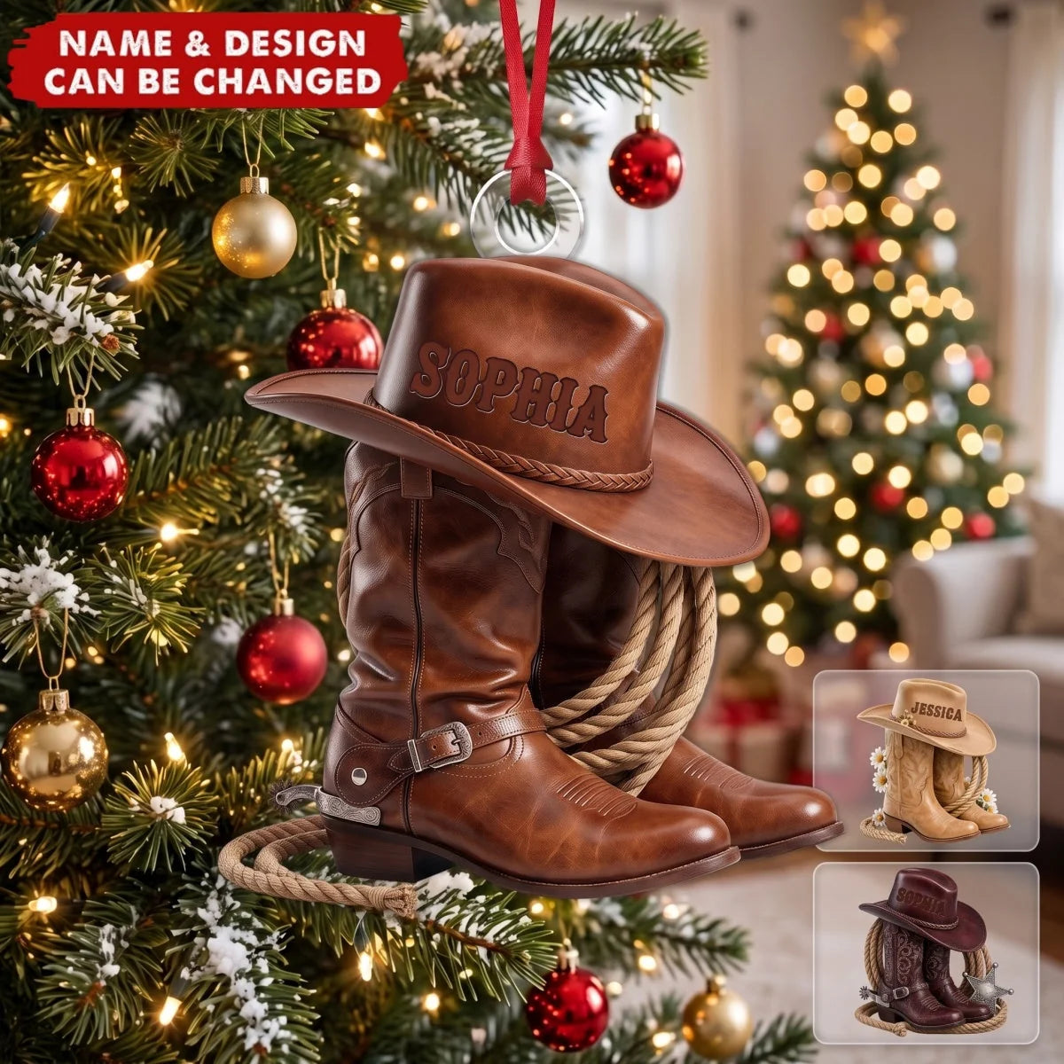 Custom Cowgirl Boot Ornament personalization view for Mom