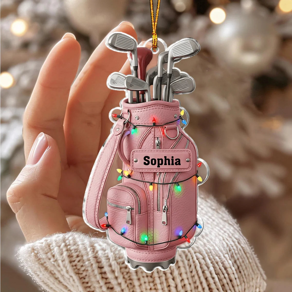 Custom Golf Bag Christmas Acrylic Ornament - Personalized Holiday Keepsake Gift for Golfers