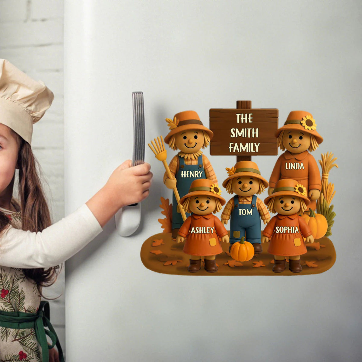 Decal / Sticker material and size view - Personalized Fall Scarecrow Family Decal