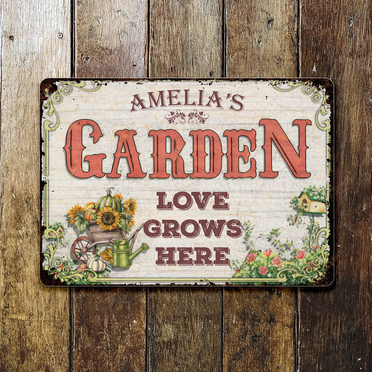 Love Grows Here Personalized Garden Metal Sign - Custom Outdoor Sunflower Yard Decor for Mom & Grandma