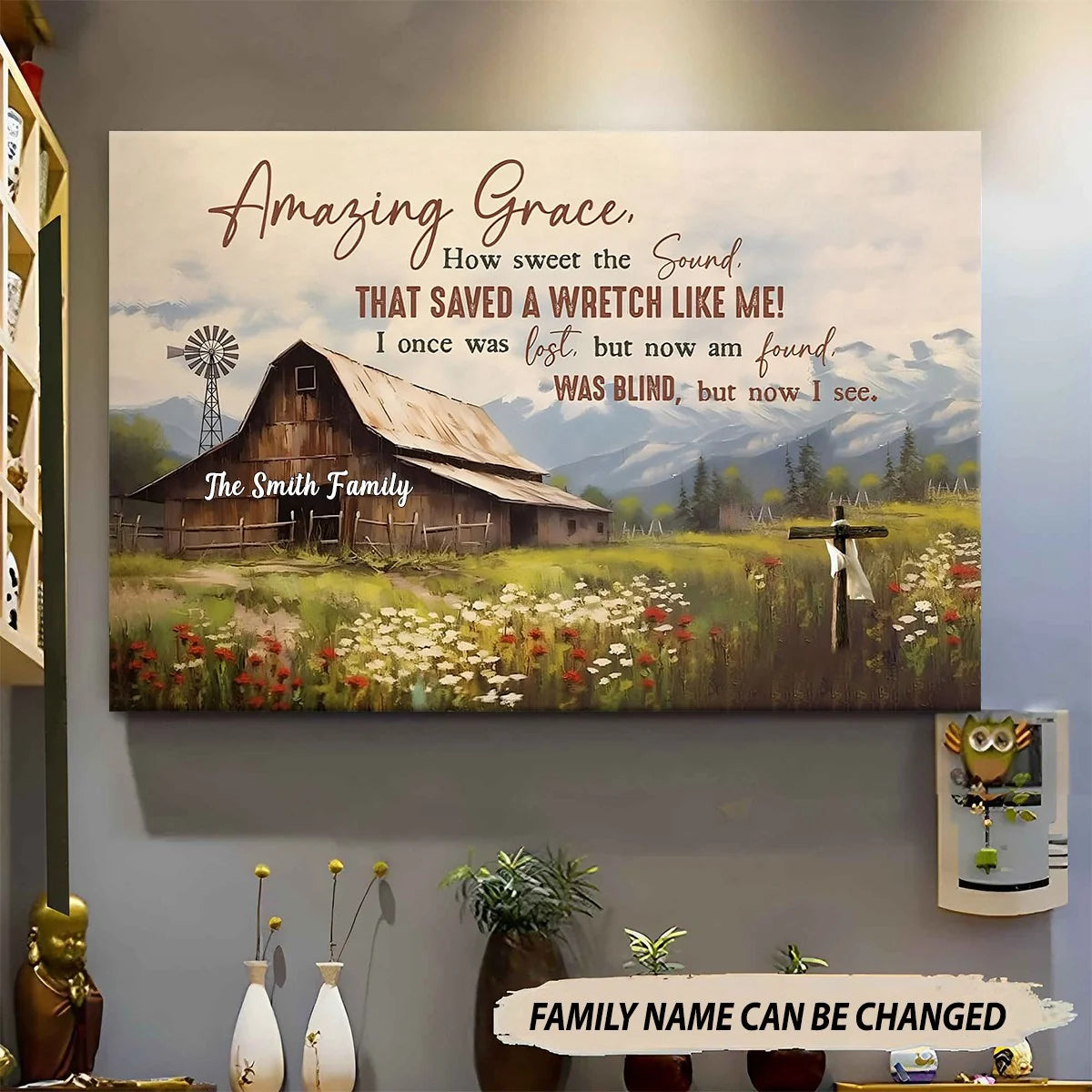 "Amazing Grace How Sweet the Sound" Personalized Canvas / Poster - Rustic Christian Barn Home Wall Art Decor for Family