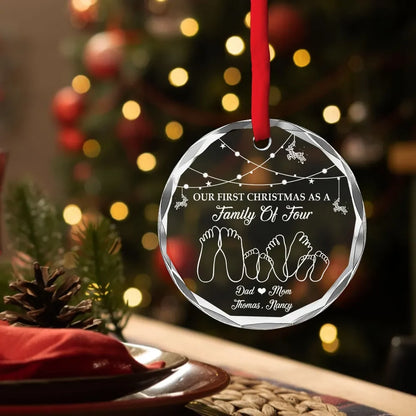 First Christmas As A Family - Personalized Glass Ornament for New Parents Keepsake